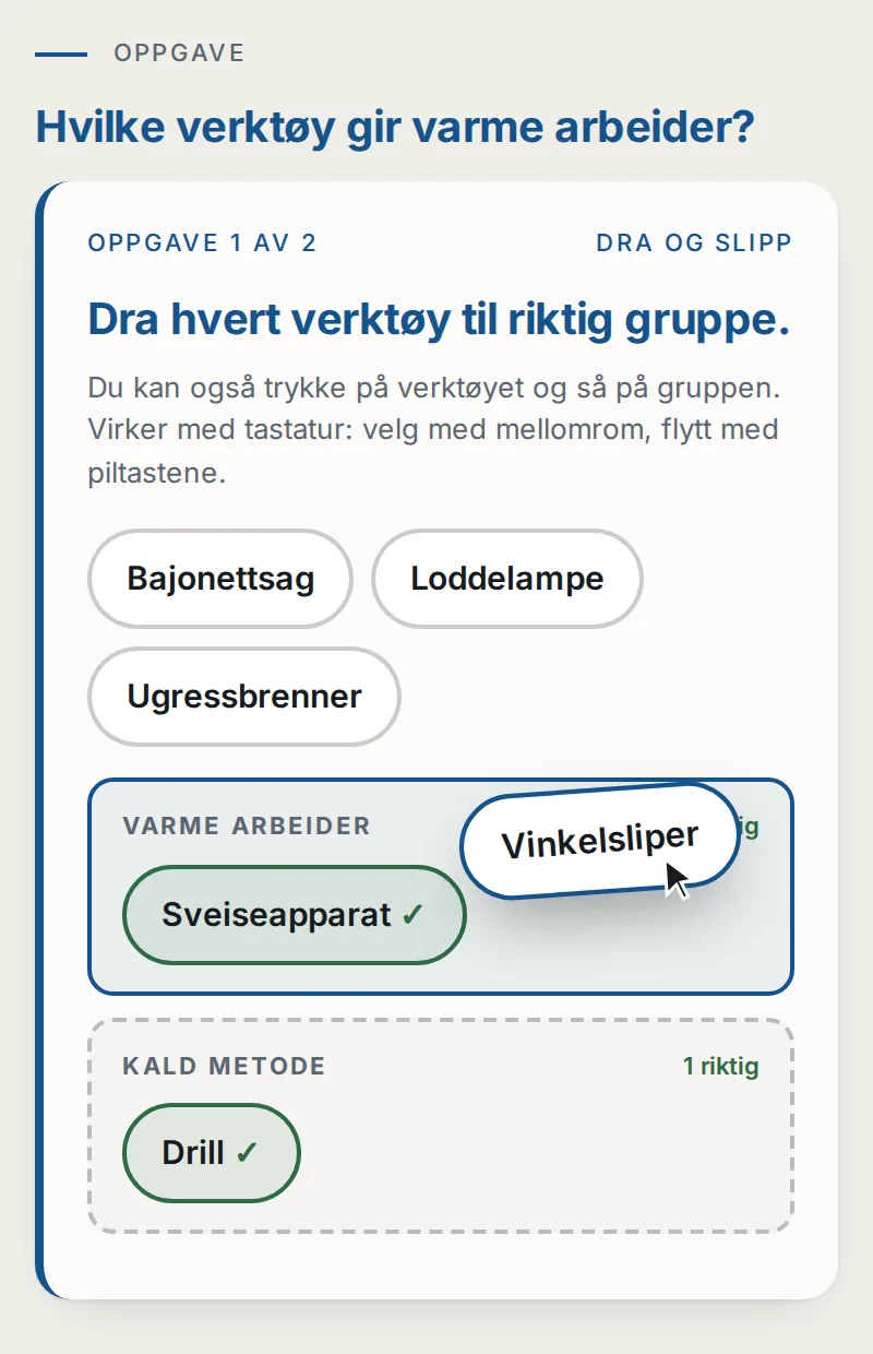 Dra og slipp-oppgave på mobil.