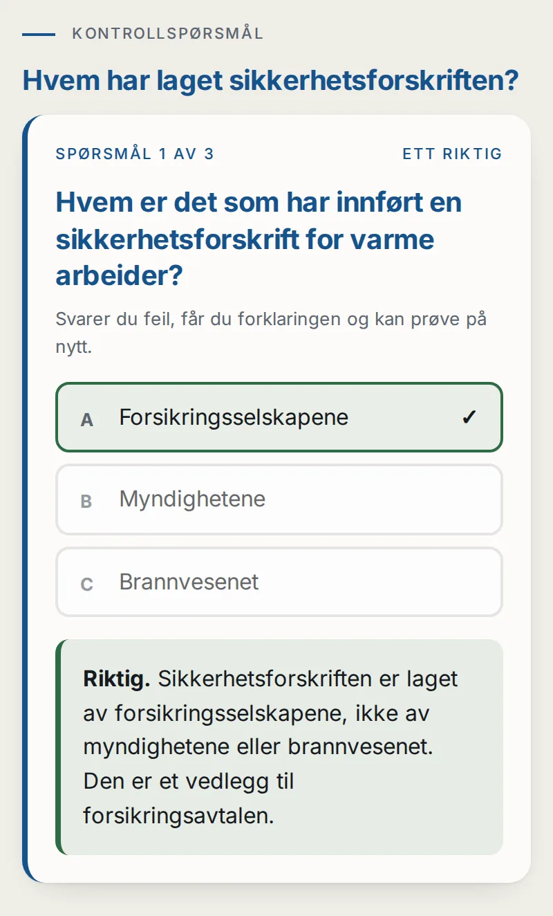 Kontrollspørsmål på mobil med forklaring.
